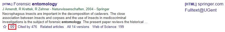 screenshot of search results in Google Scholar