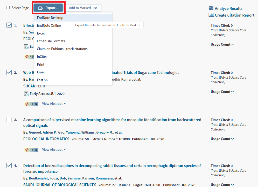 web of science uf endnote